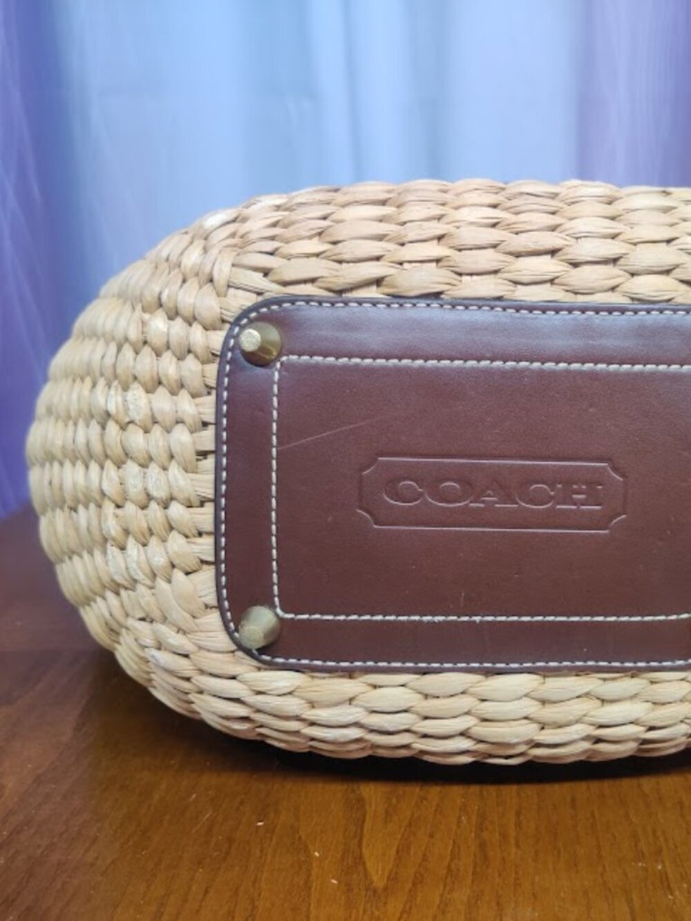 COACH Straw Tote Basket Bag Brown - Picture 7 of 16